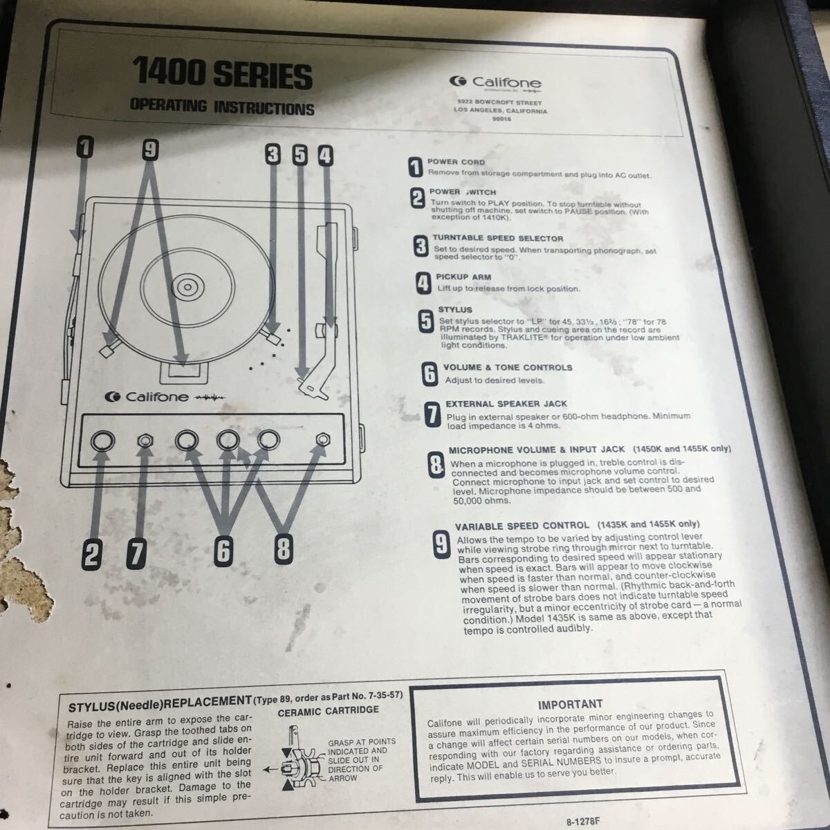 【送料無料】(051756F) calioneレコードプレーヤー ジャンク品_画像4