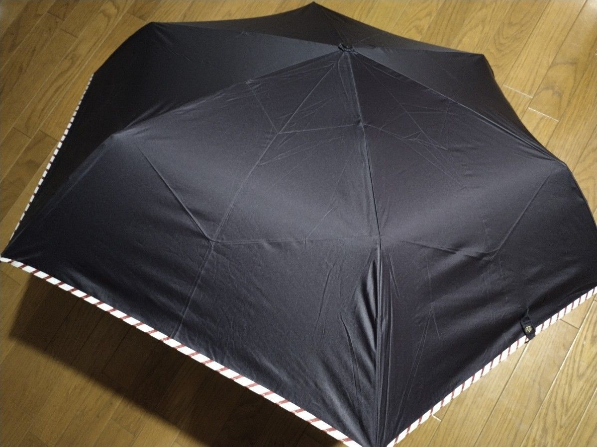 折り畳み傘 晴雨兼用傘 超撥水加工 軽量素材 遮光率99.99％  UV加工 ネイビー トリコロールカラー パイピング レディース