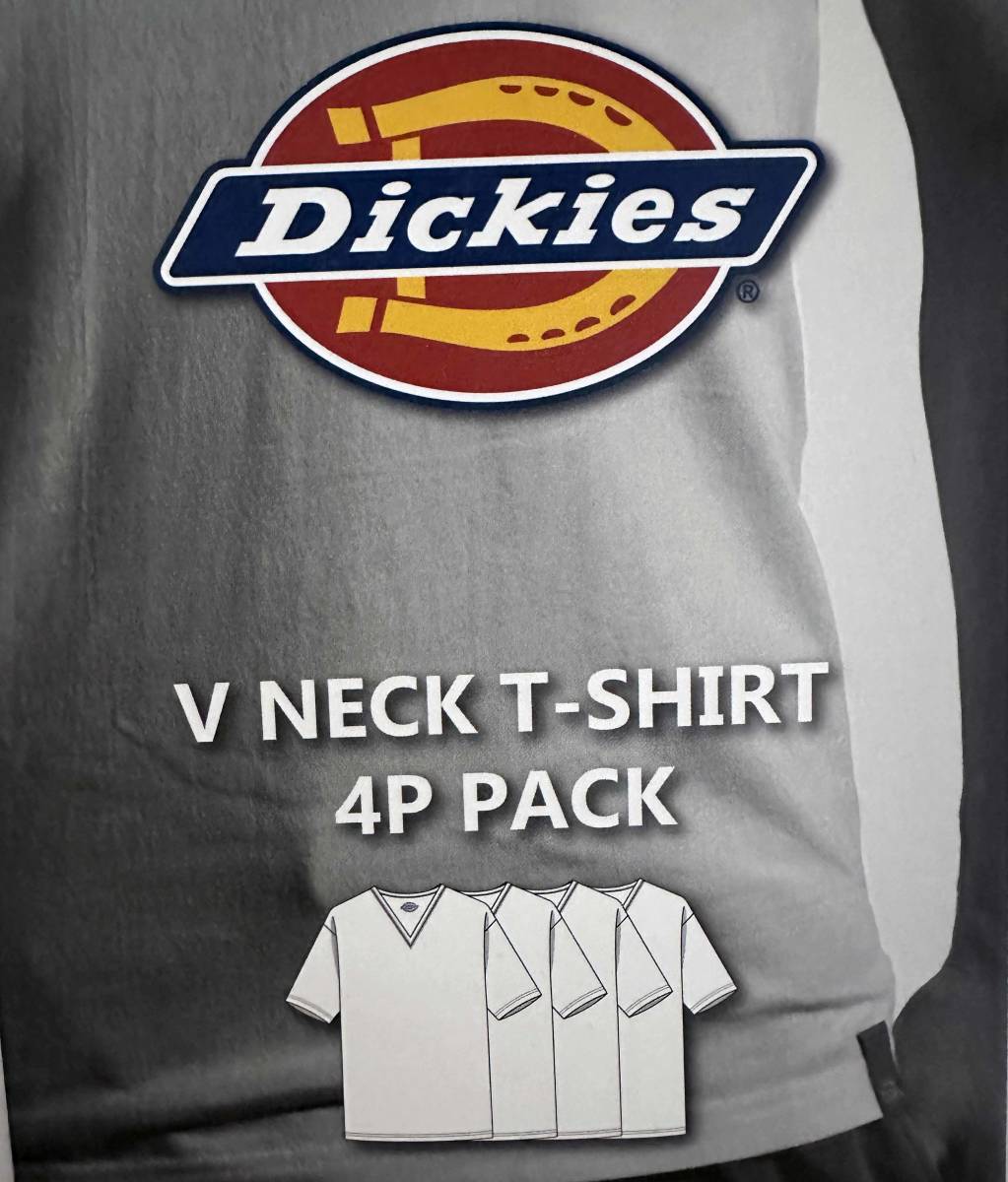 新品 4枚組 L ★ Dickies ディッキーズ メンズ Vネック 半袖 Tシャツ ホワイト 白 無地 コットン 綿 インナー 大きいサイズ Lサイズ セット_画像3