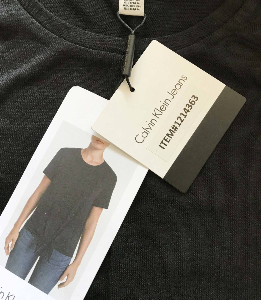 新品 M ★ Calvin Klein Jeans レディース 半袖 ニット US-S ブラック 黒 タイフロント Tシャツ カルバンクライン ジーンズ CK コストコ