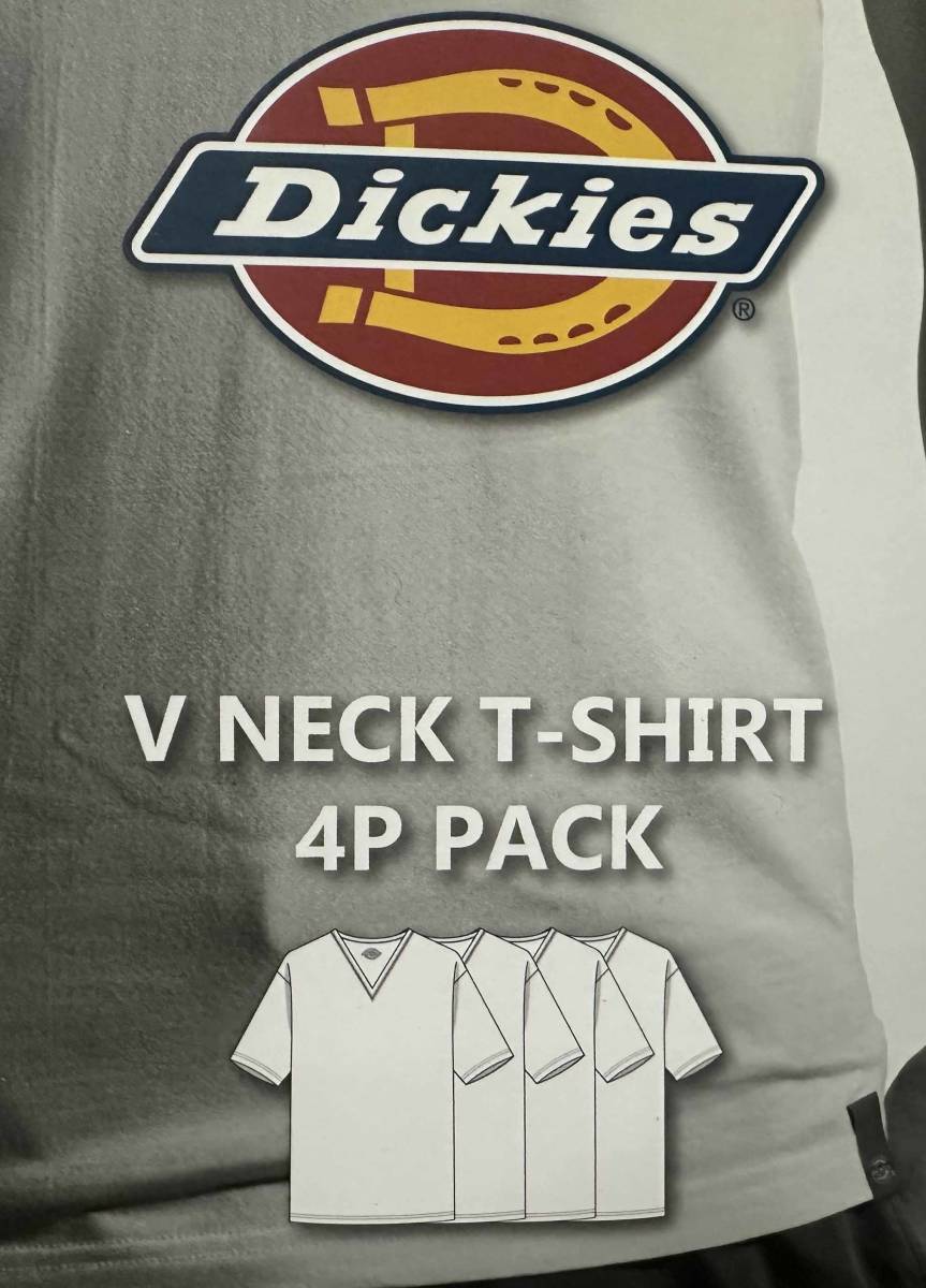 新品 4枚組 XL ★ Dickies ディッキーズ メンズ Vネック 半袖 Tシャツ ホワイト 白 無地 コットン 綿 インナー 大きいサイズ LL セット