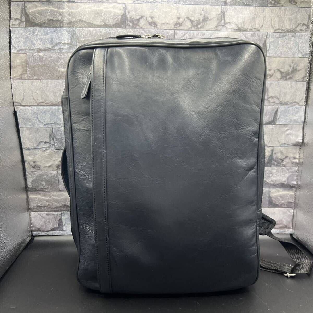 1 jpy * ultimate beautiful goods *BUSINESS LEATHER FACTORY business leather Factory backpack 2way original leather business bag navy A4 storage possibility 