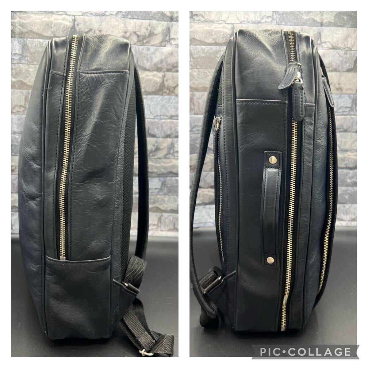 1 jpy * ultimate beautiful goods *BUSINESS LEATHER FACTORY business leather Factory backpack 2way original leather business bag navy A4 storage possibility 