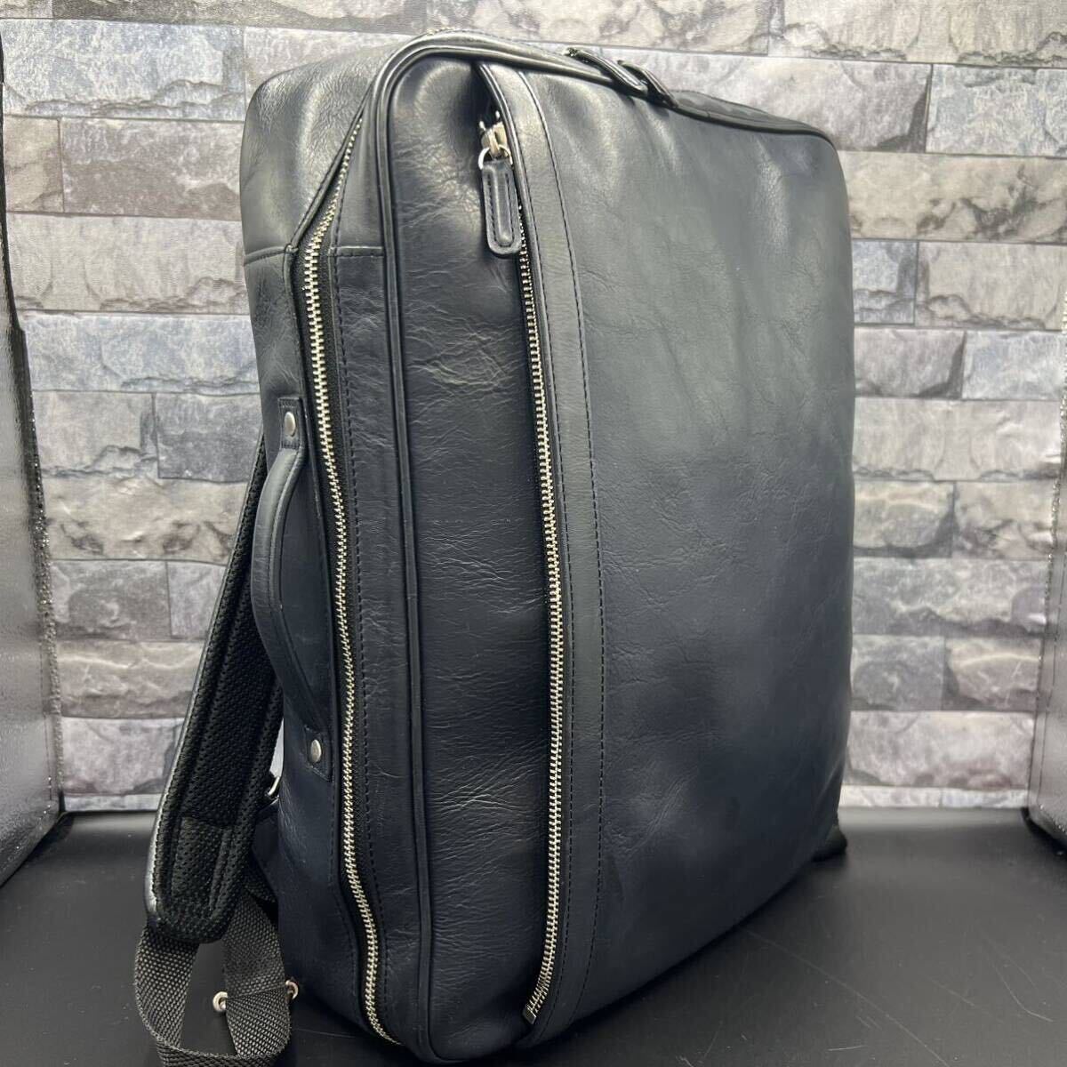 1 jpy * ultimate beautiful goods *BUSINESS LEATHER FACTORY business leather Factory backpack 2way original leather business bag navy A4 storage possibility 