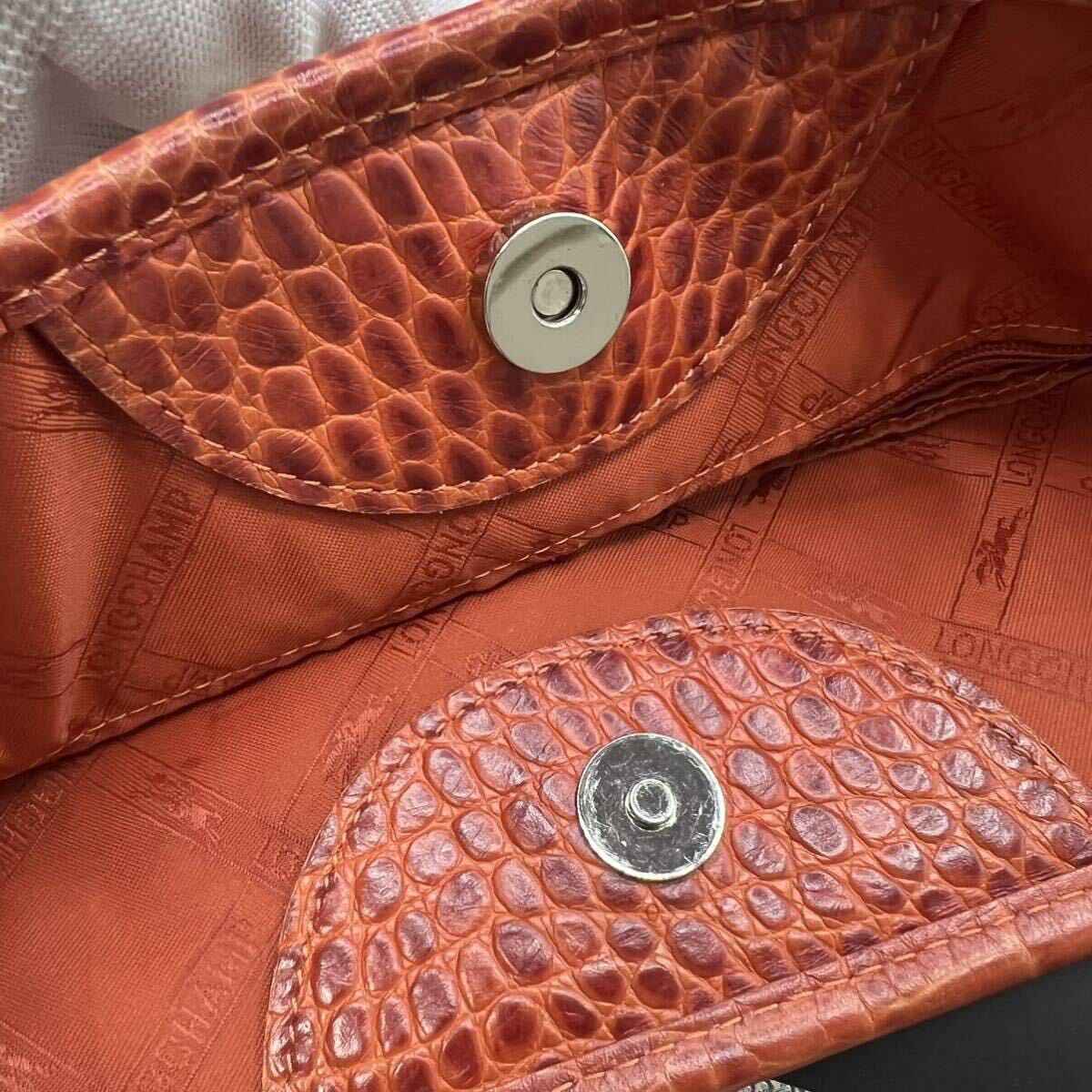 1円◎極美品◎LONGCHAMP トートバッグ ビジネスバッグ A4 PC肩掛け可 ロゾ レザー クロコダイル クロコ型押し エンボスレザー 通勤 メンズ_画像9