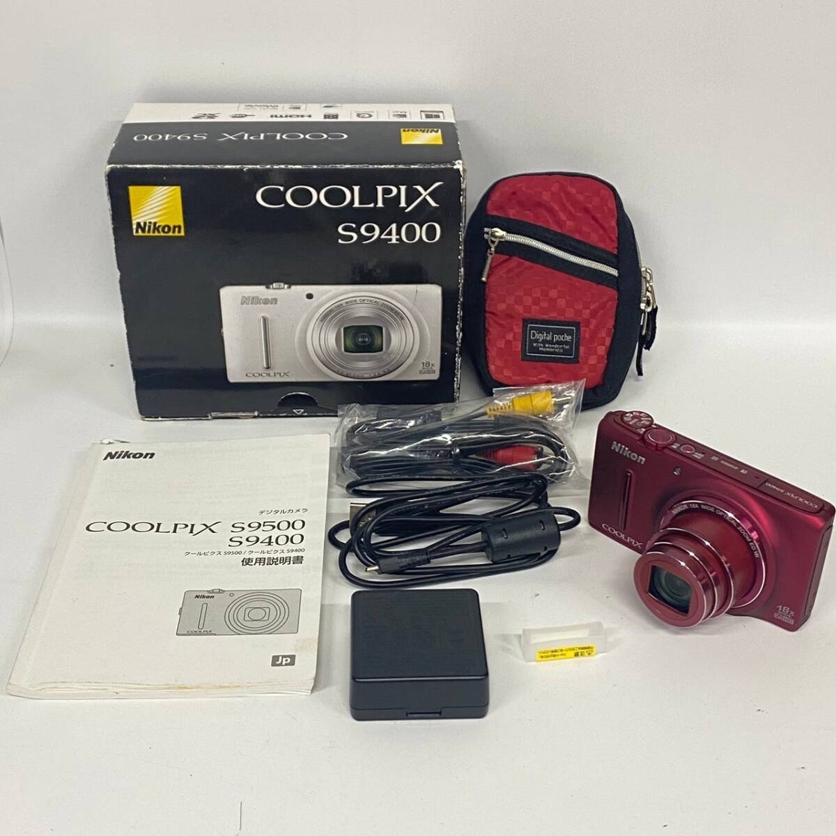 1円~【動作確認済み】ニコン Nikon COOLPIX S9400 Red NIKKOR 18X WIDE OPTICAL ZOOM ED VR コンパクトデジタルカメラ 箱付き J180003_画像1