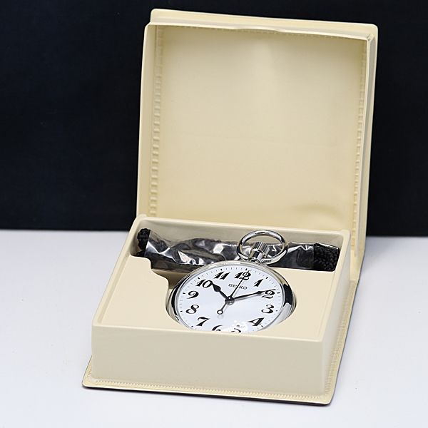 1 иен работа хорошая вещь QZ с ящиком Seiko 7C11-0010 белый циферблат карманные часы OKZ 3797000 4NBG2
