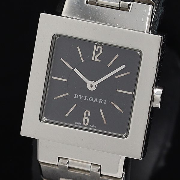 1円 稼働 良品 ブルガリ クアドラード SQ22SS QZ ブラック文字盤 スクエアタイプ レディース腕時計 DOI 9506200 4KHTの画像1
