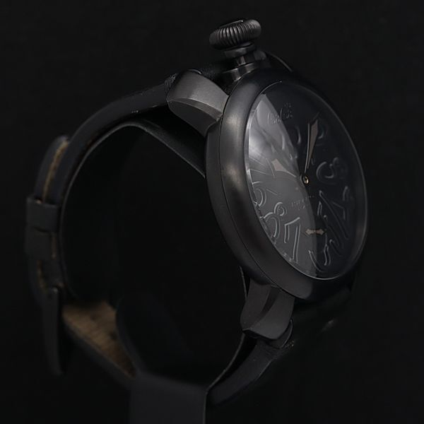 1 jpy guarantee / box attaching operation superior article GaGa Milano Manuale 4016 hand winding 48mm black face skull men's wristwatch OGH 5996100 4KHT