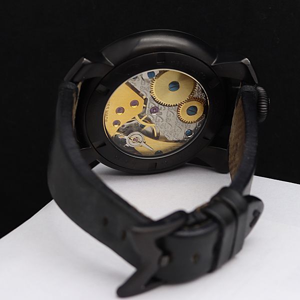 1 jpy guarantee / box attaching operation superior article GaGa Milano Manuale 4016 hand winding 48mm black face skull men's wristwatch OGH 5996100 4KHT