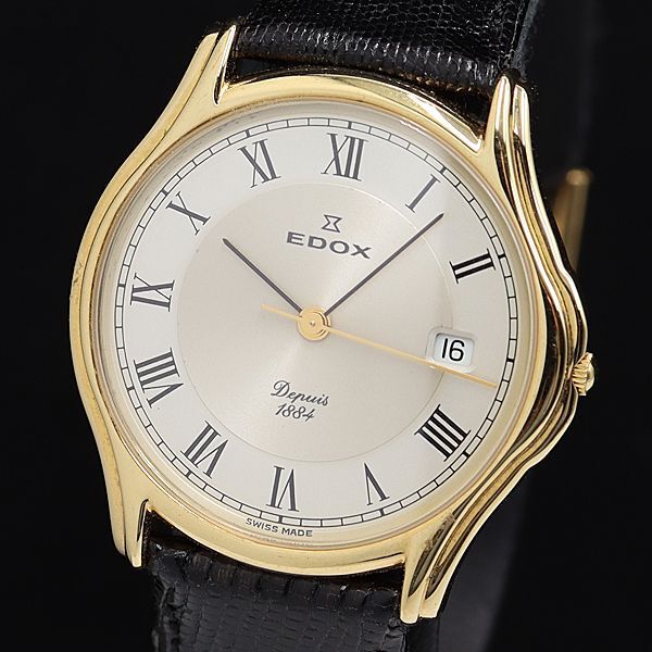 1 иен работа хорошая вещь Ed ks61117 QZ серебряный циферблат Date раунд кожаный ремень мужские наручные часы DOI 3797000 4NBG2