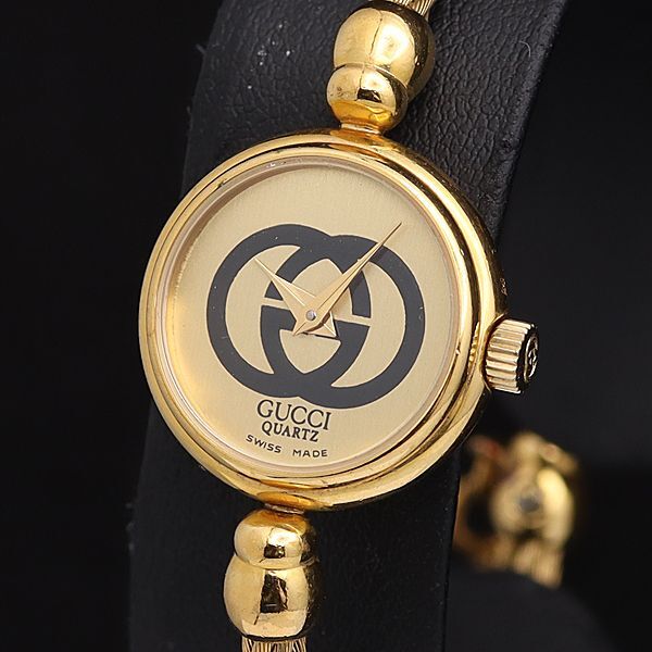 1円 稼働 良品 グッチ QZ 2047＿1L ゴールド文字盤 ラウンド レディース腕時計 ブレスウォッチ TCY3797000 4NBG2の画像1