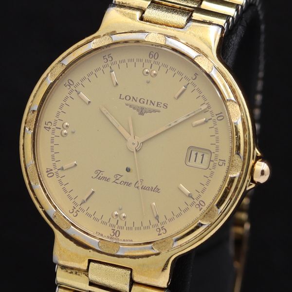 1 иен работа Longines Conquest Date QZ Gold циферблат мужские наручные часы TKD 6696000 4JWY