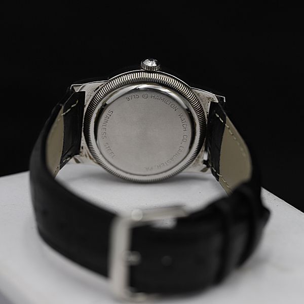 1円 ハミルトン カーキ QZ 9715 ラウンド SS ブラック文字盤 メンズ腕時計 KMR 0517000 4ERT_画像4