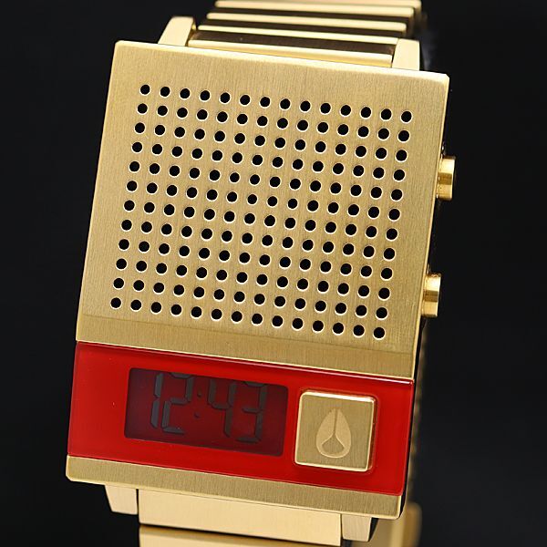 1 jpy box attaching operation superior article Nixon NERD ALERT QZ rechargeable square digital / Gold face with charger . koma 2 attaching men's wristwatch 2000000 NSK