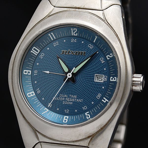 1円 ニクソン QZ ブルー文字盤 ALWAYS GO デイト SS ヴィンテージ メンズ腕時計 KMR 3797000 4NBG2の画像1
