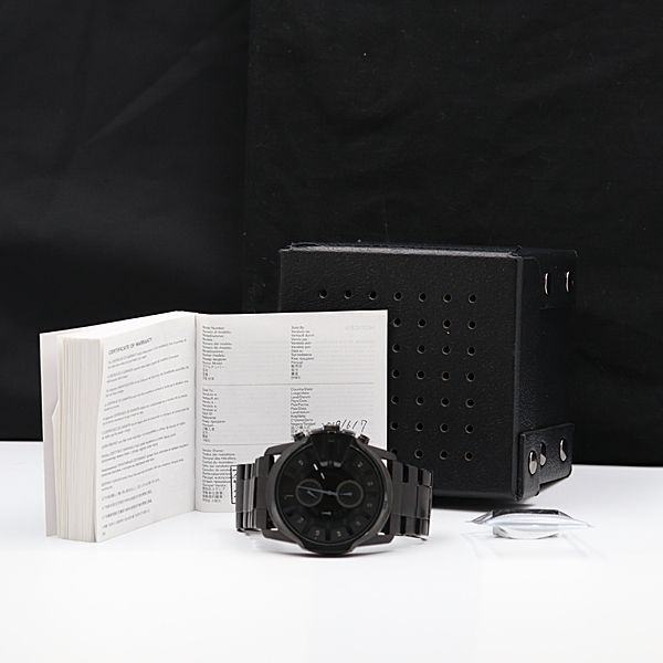 1円 保/箱付 稼働 ディーゼル DZ-4180 QZ ブラック文字盤 デイト 2コマ付 クロノグラフ 黒 メンズ腕時計 KMR 5775000 4BGTの画像5