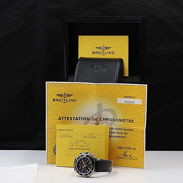1円 保/箱付 稼働 良品 ブライトリング AT A13341 黒文字盤 クロノグラフ デイト メンズ腕時計 TCY 0059620 4DKT