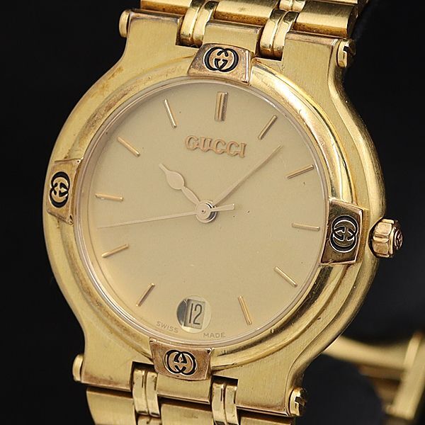 1 иен Gucci QZ 9200M слоновая кость циферблат Date раунд унисекс наручные часы TCY3797000 4NBG2
