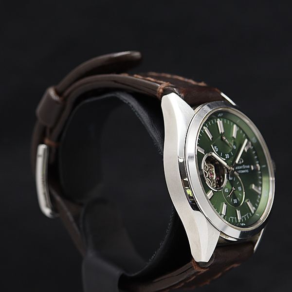1円 箱付 良品 オリエントスター AT グリーン文字盤 スケルトン クロノ DK02-C0-B 機械式 メンズ腕時計 KMR 5656200 5NBTの画像2