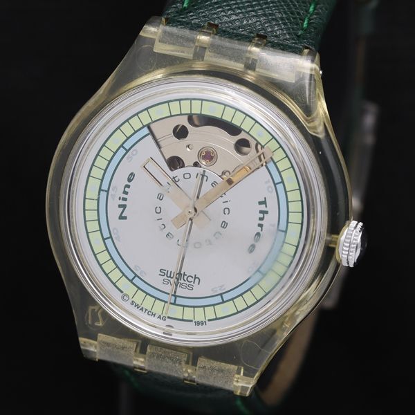 1 jpy guarantee / box attaching operation Swatch 23 stone na in s Lee AT/ self-winding watch gray / skeleton face men's wristwatch TKD 2000000 5NBG1