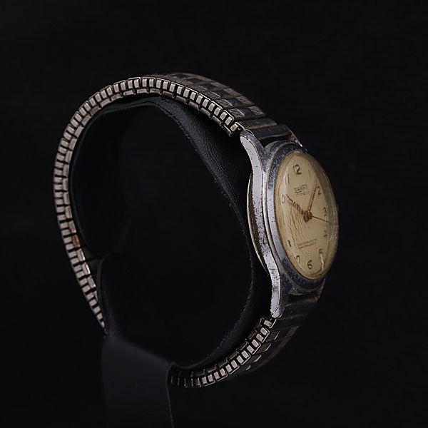 1円 稼働 SANHO 手巻き ヴィンテージ ホワイト文字盤 ショックプロテクト メンズ腕時計 KMR 0011000 5MGT_画像2