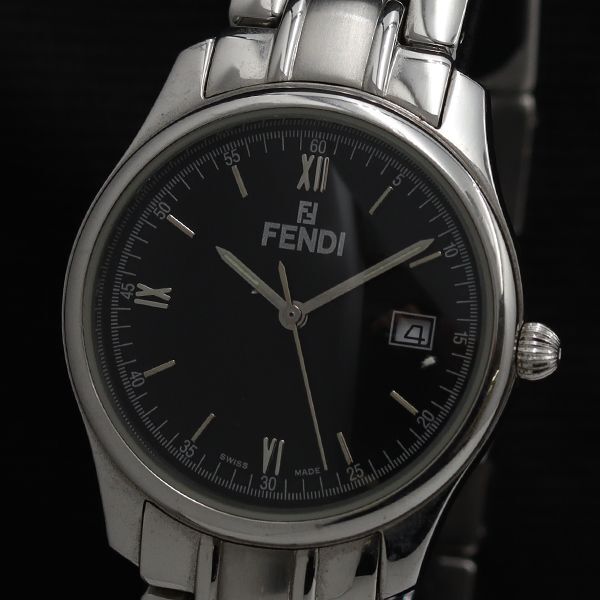 1 иен с ящиком работа Fendi 210G Date QZ черный циферблат мужские наручные часы TKD 2519000 5ANT