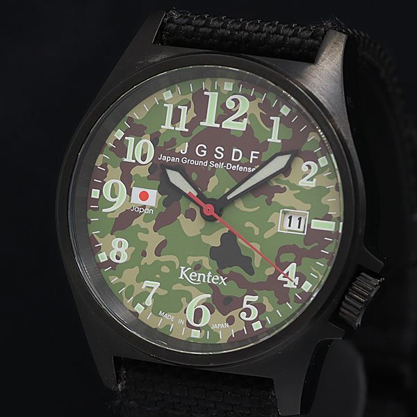 1円 保/箱付き 稼動 良品 ケンテックス JGSDF QZ 迷彩文字盤 デイト メンズ腕時計 OGH 0033000 5MGT_画像1