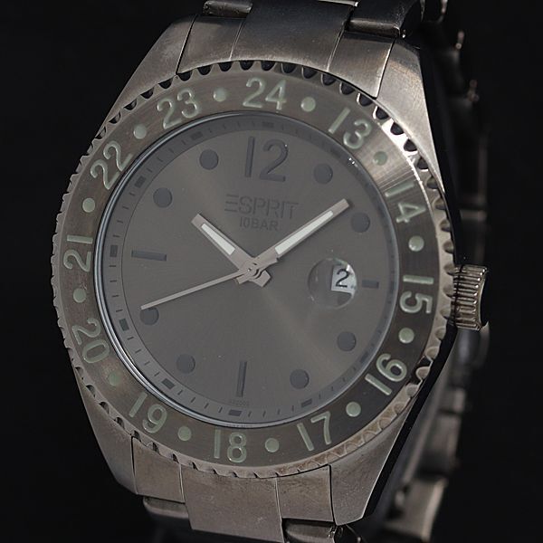 1 jpy box / guarantee / koma 4 attaching operation superior article esprit 103231 QZ gray series face Date men's wristwatch KTR 2000000 5NBG1