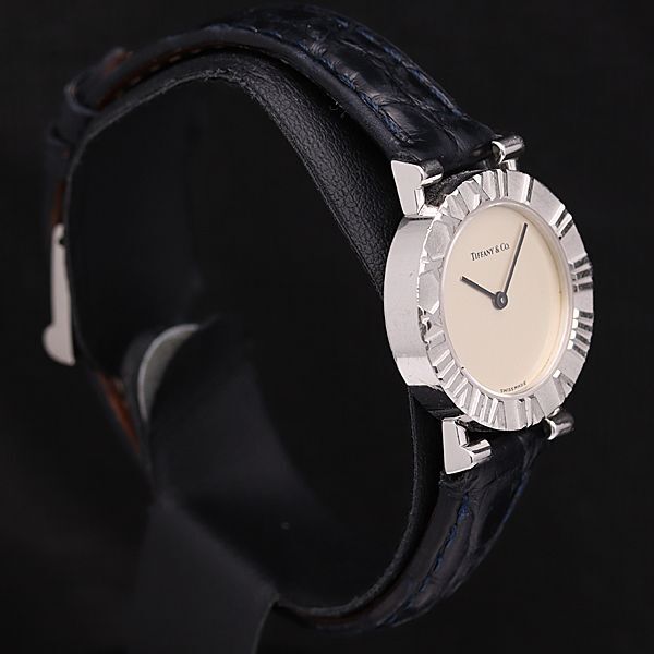 1 jpy operation superior article Tiffany L0640 QZ silver face cylinder leather belt lady's wristwatch DOI 0916000 5NBG1