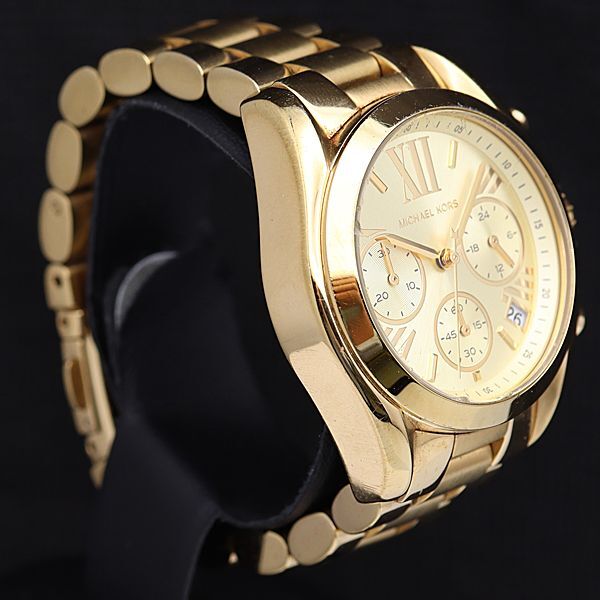 1 jpy guarantee / box attaching operation Michael Kors MK-5798 QZ Gold face Date chronograph round men's wristwatch DOI 0916000 5NBG1