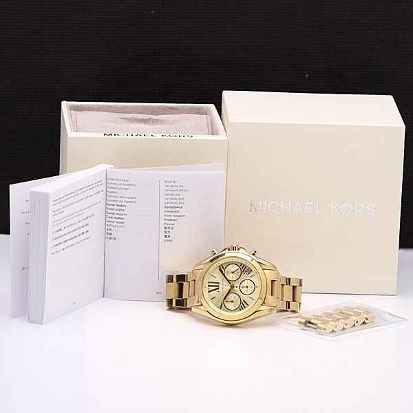 1 jpy guarantee / box attaching operation Michael Kors MK-5798 QZ Gold face Date chronograph round men's wristwatch DOI 0916000 5NBG1