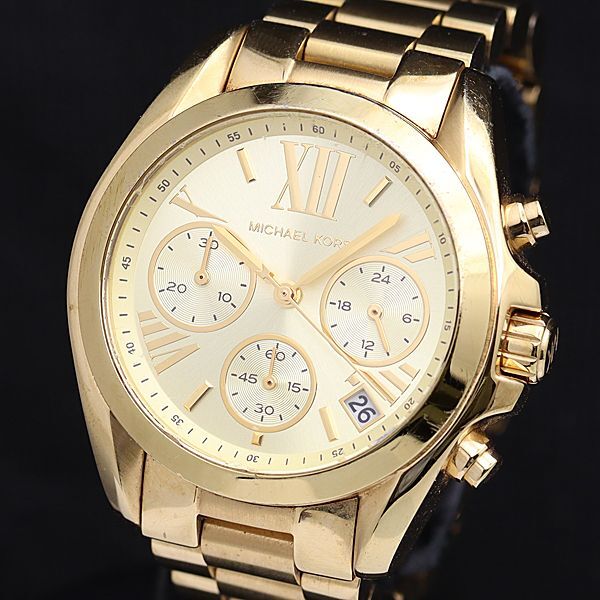 1 jpy guarantee / box attaching operation Michael Kors MK-5798 QZ Gold face Date chronograph round men's wristwatch DOI 0916000 5NBG1