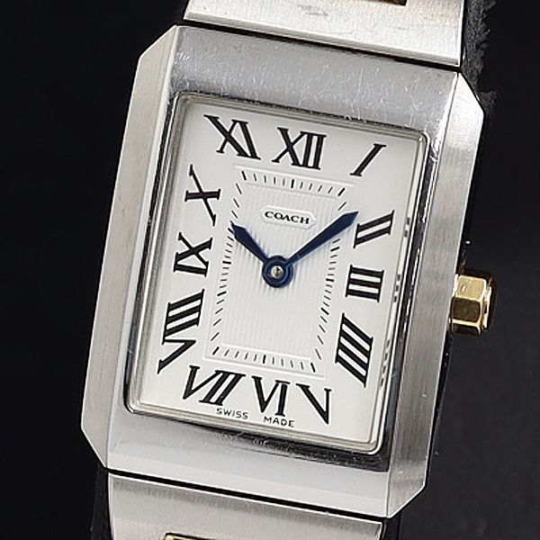 1 jpy operation superior article QZ box / koma 1 attaching Coach 0164 square white face lady's wristwatch OKZ 2000000 5NBG1