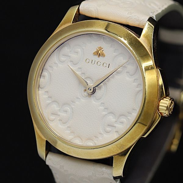 1 иен работа хорошая вещь Gucci QZ 126.4 слоновая кость циферблат раунд женские наручные часы TCY 0916000 5NBG1