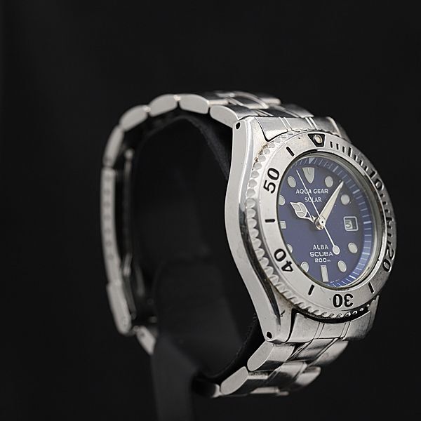 1 иен SEIKO Alba aqua механизм дайвер солнечный QZ голубой циферблат Date V145-0N74 мужские наручные часы KMR 0916000 5NBG1
