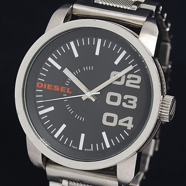1円 稼働 良品 QZ ディーゼル フランチャイズ DZ-1370 黒文字盤 メンズ腕時計 OKZ 0916000 5NBG1_画像1