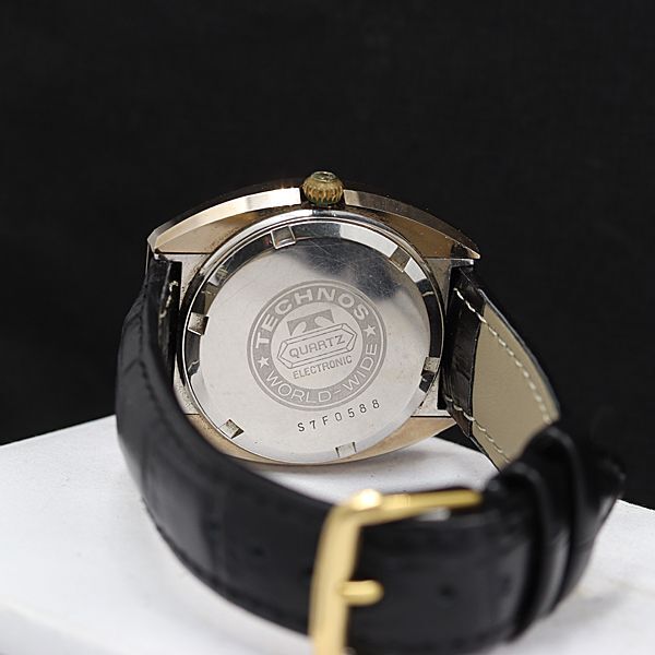 1円 テクノス QZ エレクトロニック ブラウン文字盤 デイト ワールドワイド メンズ腕時計 KMR 0572000 5MGT_画像4
