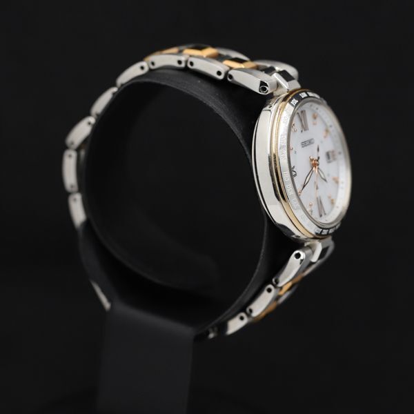 1円 稼働 良品 セイコー 1B35-0AG0 ルキア ソーラー デイト 石付 ホワイト文字盤 レディース腕時計 TKD 0916000 5NBG1_画像2