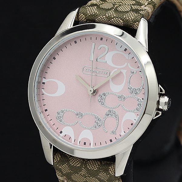 1 jpy operation beautiful goods Coach CA.13.7.14.0647 round pink face QZ signature lady's wristwatch NSY 0916000 5NBG1