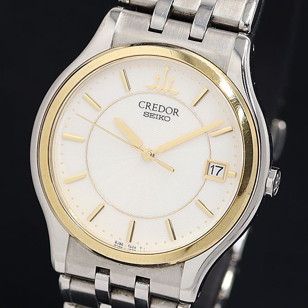 1 иен работа хорошая вещь Seiko Credor Date раунд YG×SS 8J86-7A00 мужские наручные часы SGN 0916000 5NBG1