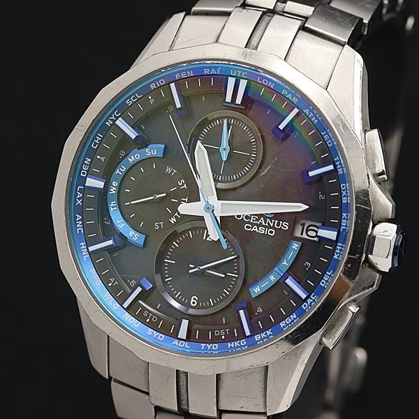 1 иен работа Casio Oceanus OCW-S3000 раунд чёрный циферблат дата радиоволны солнечный мужские наручные часы NSY 4930200 5KHT