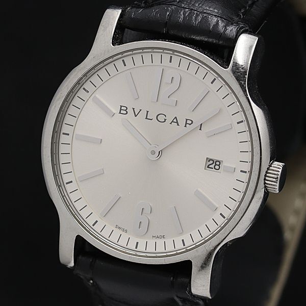 1 иен BVLGARY Solotempo ST35S цилиндр серебряный циферблат Date раунд QZ мужские наручные часы NSY 1950300 5TLT