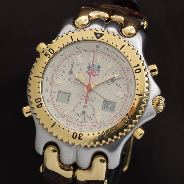 1円 稼働 良品 タグホイヤー CG1123-0 プロフェッショナル セナモデル スモセコ アイボリー文字盤 QZ メンズ腕時計 TKD 8418300 5GTT_画像1