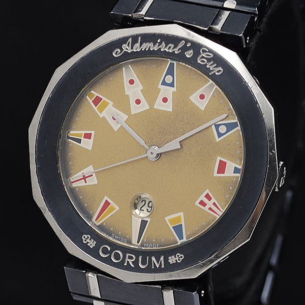 1 jpy Corum Admiral z cup 99.810.30.V-50 gold face Date QZ men's wristwatch NSY 9274100 5TLT