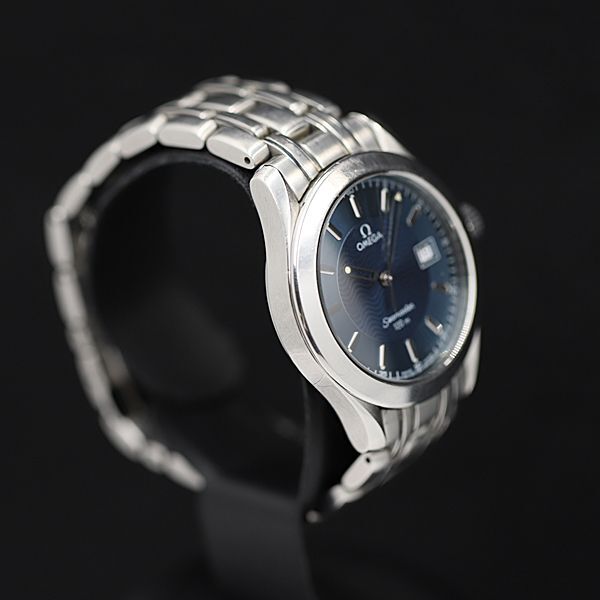 1円 オメガ QZ シーマスター 120M ブルー文字盤 デイト ラウンド メンズ腕時計 TCY0468600 5ANT_画像2