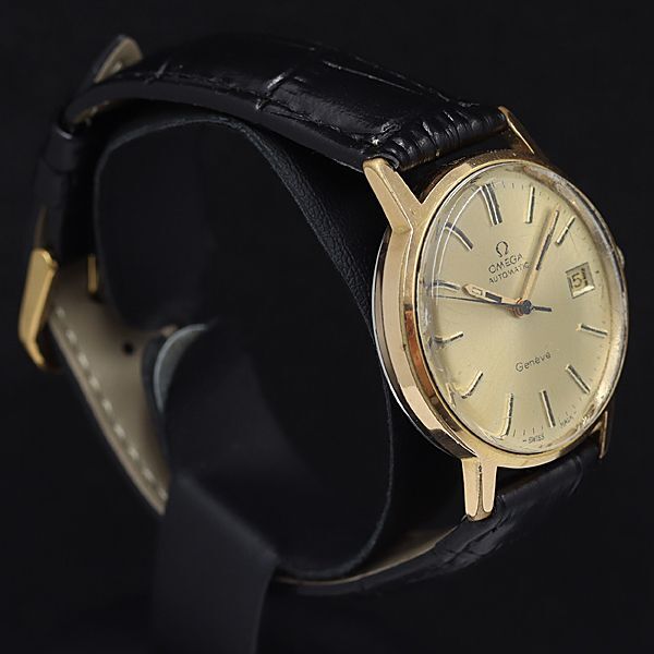 1 jpy operation Omega june-bAT/ self-winding watch Gold face Date cylinder leather belt men's wristwatch DOI 5238200 5TLT