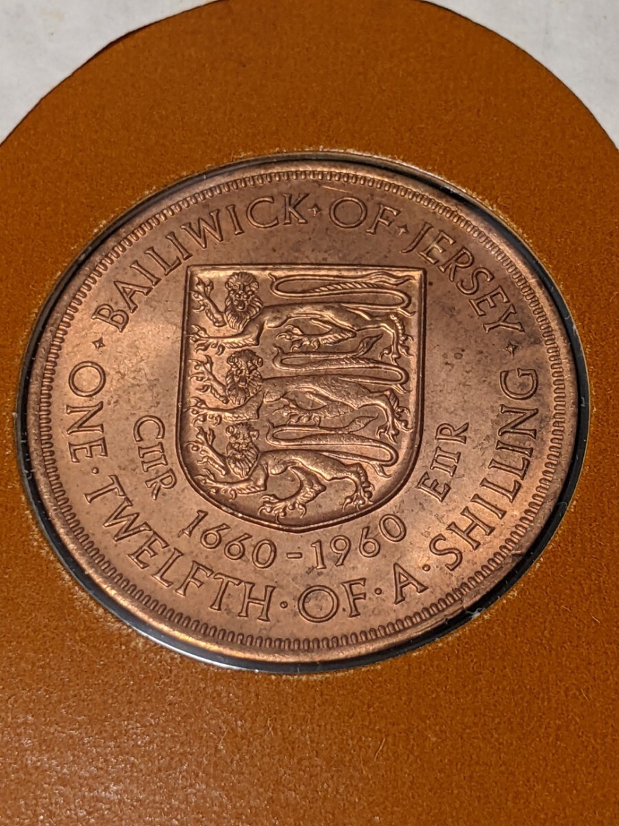 アンティークコイン ジャージー島 1/12シリング貨（12ペニー分・チャールズ２世1660から300周年）解説付セレクトカバー(ジャージー消印)の画像6