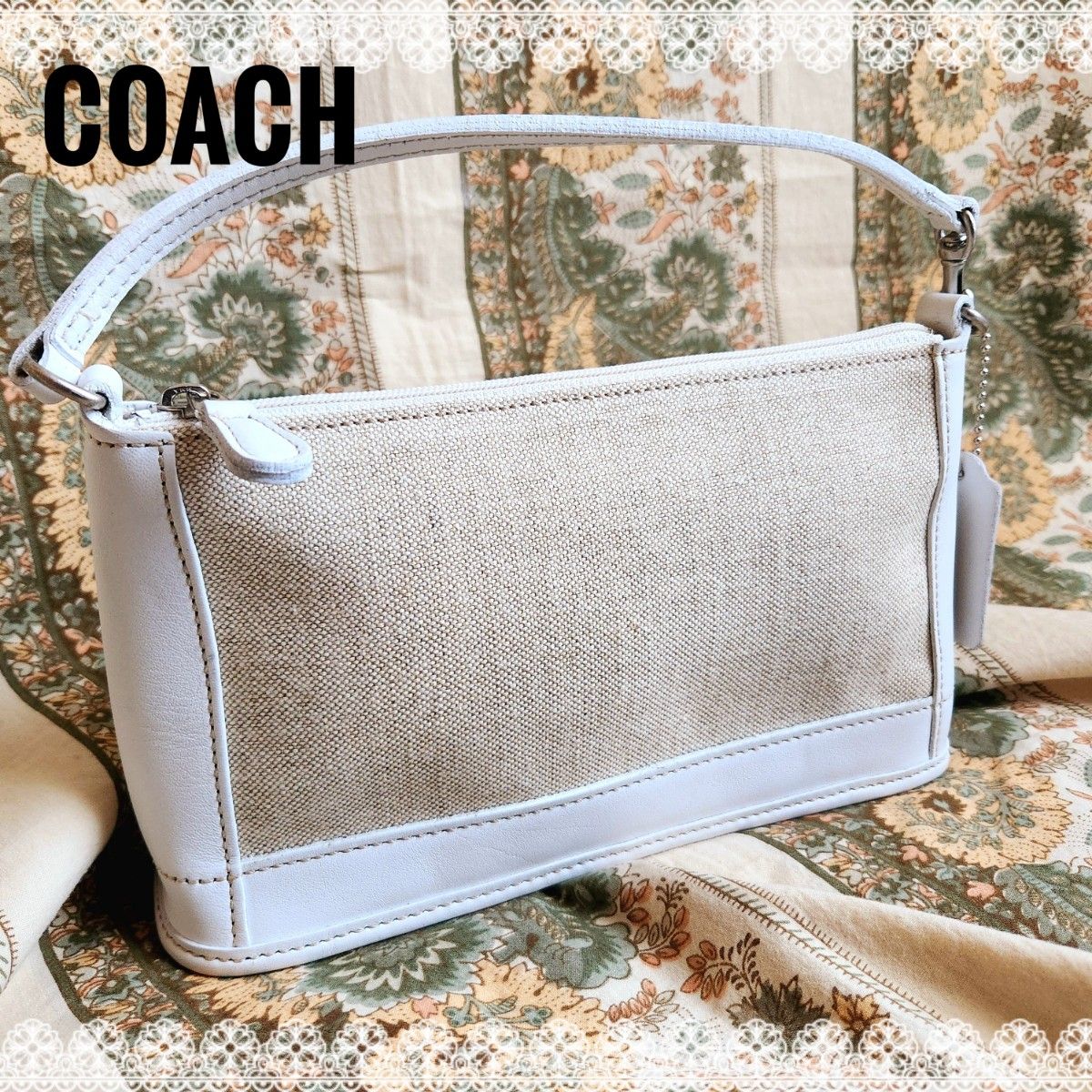 美品 COACH コーチ アクセサリーポーチ レザー キャンバス 美品 COACH コーチ アクセサリーポーチ レザー キャンバス