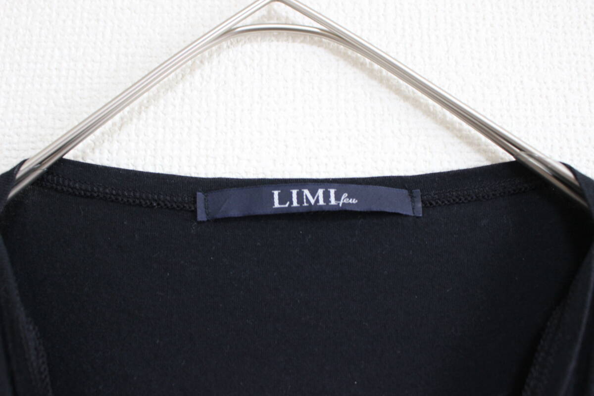 E646*.. packet free shipping *LIMI Feu Limi feu ribbon tunic cut and sewn One-piece black black lady's S Yohji Yamamoto 